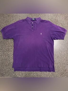 Polo By Ralph Lauren Vintage XL Purple Textured Cotton Polo Shirt - White Pony